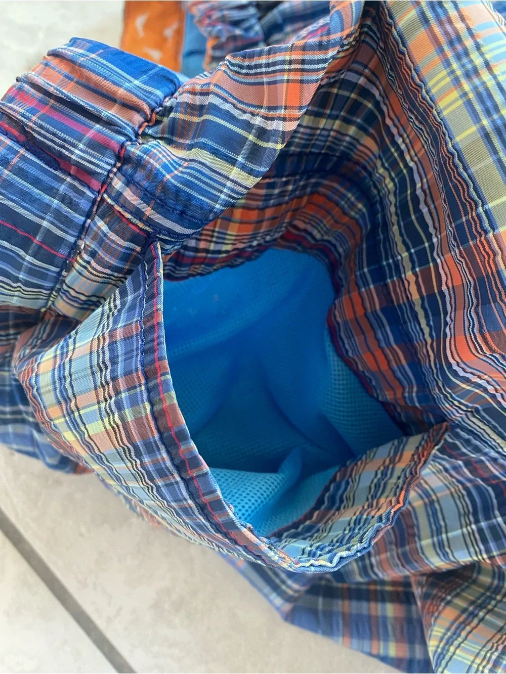 Tommy Bahama Mens XL Swim Trunks Plaid Blue Orange Mesh Lined Beach Shorts - Picture 12 of 16